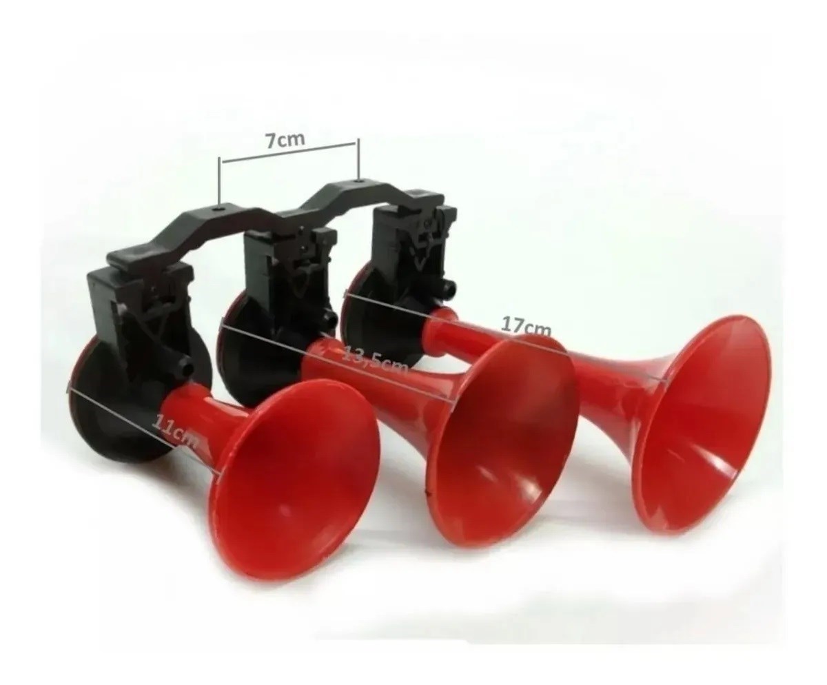 Buzina A Ar Vermelha Caminhao 3 Corneta Trisom (3 Cornetas) - Verdureiro